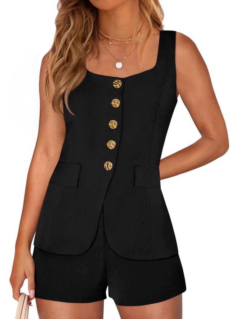 Womens 2 Piece Matching Sets 2026 Fashion Suit Vest Tops Shorts Set Spring Busin